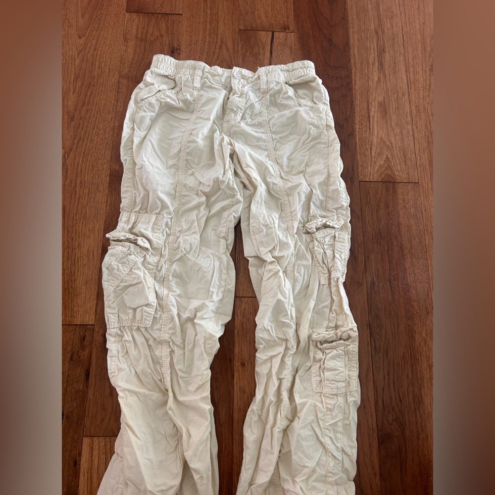 BDG Cream parachute cargo pants